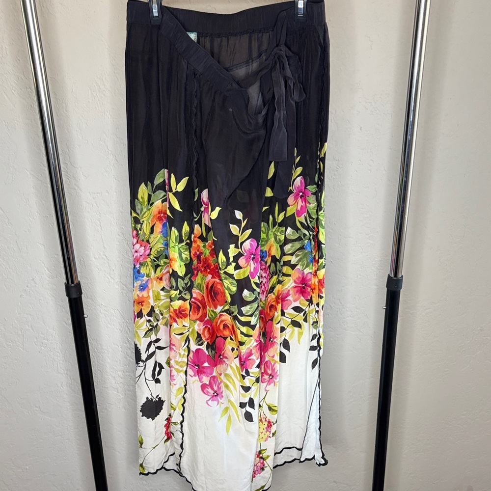 EUC Johnny Was Black Floral Ombre Tropical split leg pants size 2x